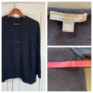 James Perse Black Double-Breasted Knit Cardigan Jacket